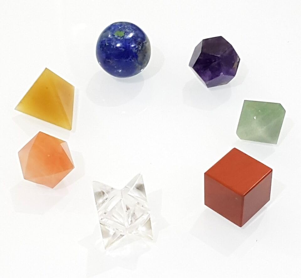 7 Chakra Crystal Set – Divine Platonic Solids Sacred Geometry Kit with Natural Gemstones and Merkaba Star for Chakra Reiki Healing, Energy, Yoga Meditation, Wicca, and Therapy Default Title